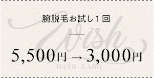 腕脱毛お試し1回 ¥5500→¥3000